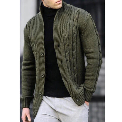 Herren Strickjacke Kabelmuster Schalkragen Modern
