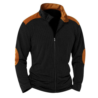Herren Lederjacke Steppjacke mit Kragen Schwarz Elegant