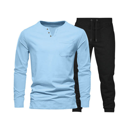 Herren Langarm-Henley-Set Bequeme Jogginghose Sportlich
