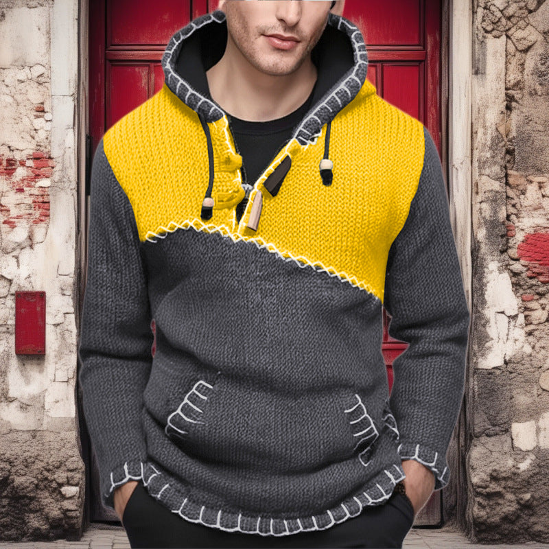 Herren Kapuzenpullover Zickzack Muster Hochwertig Strick - BerlinGlamour