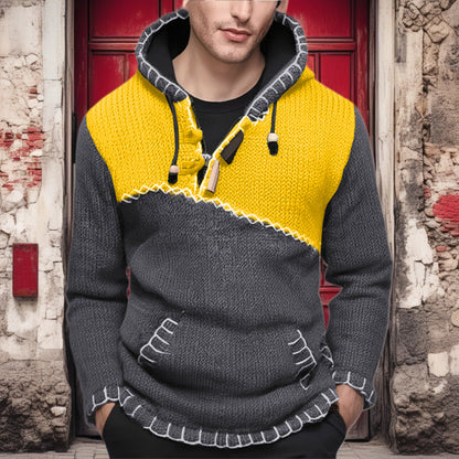 Herren Kapuzenpullover Zickzack Muster Hochwertig Strick - BerlinGlamour
