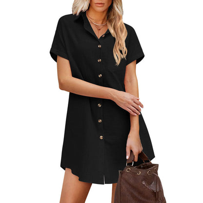 Leinenkleid Damen Sommerkleid Knopfleibchen Brusttasche