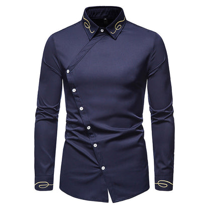 Herren Hemd Langarm Elegantes Asymmetrisch Knöpfe Modern