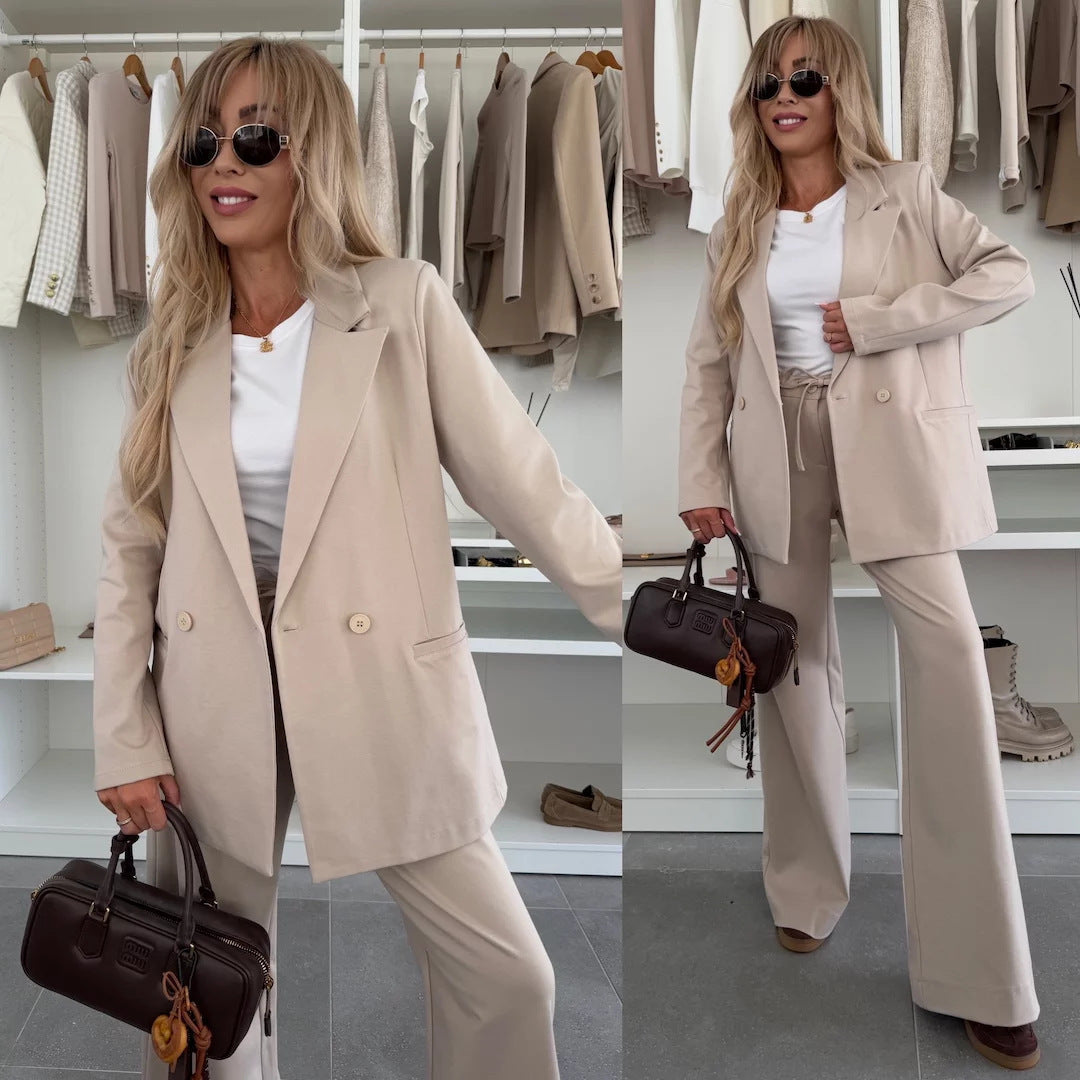 Damen Blazer-Set Elegant Weit Schnitt Hosen
