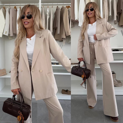 Damen Blazer-Set Elegant Weit Schnitt Hosen