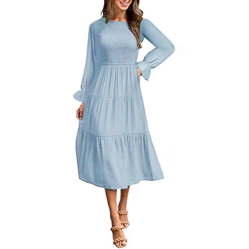 Elegantes Maxikleid Rüschen Damenkleid Lang