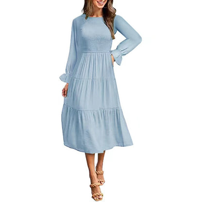 Elegantes Maxikleid Rüschen Damenkleid Lang