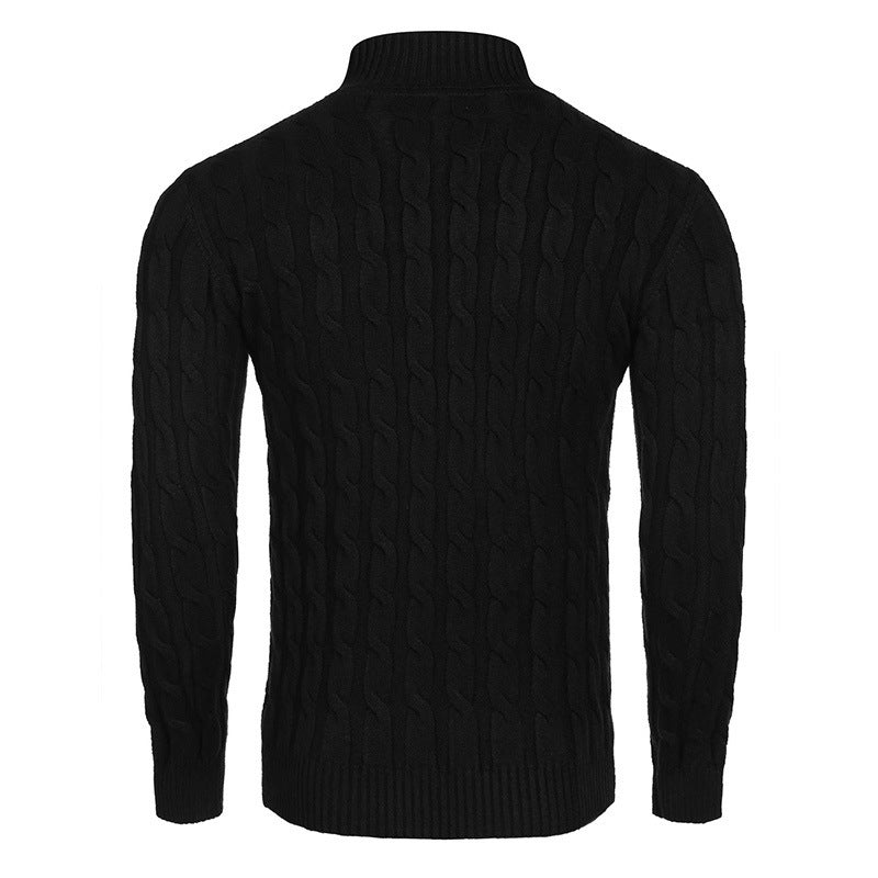 Herren Rollkragenpullover Zopfmuster Modern Schwarz