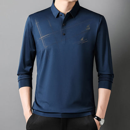Herren Poloshirt Langarm Sportlich Modern mit V-Ausschnitt