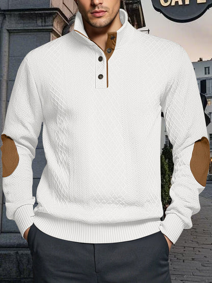 Herren Strickpullover Strukturiert Leder Patches Modern