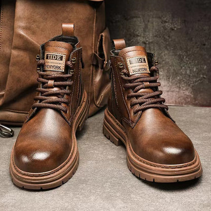 Damen Stiefeletten Leder Braun Schnürsenkel