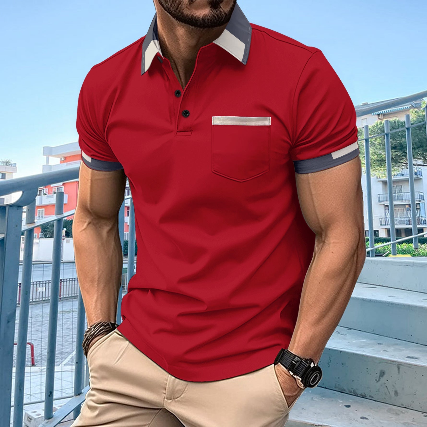 Herren Polohemd Modern Klassisch mit Brusttasche - BerlinGlamour