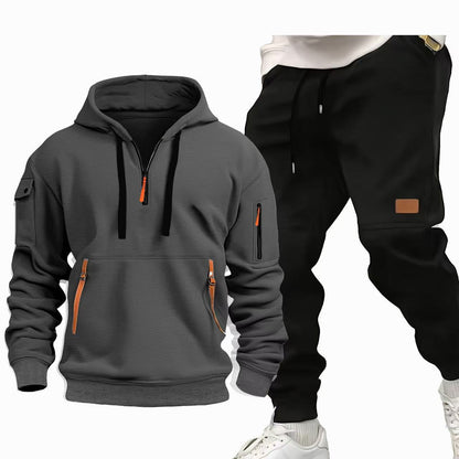 Herren Sportset Hoodie und Jogginghose Set Grau Funktionell