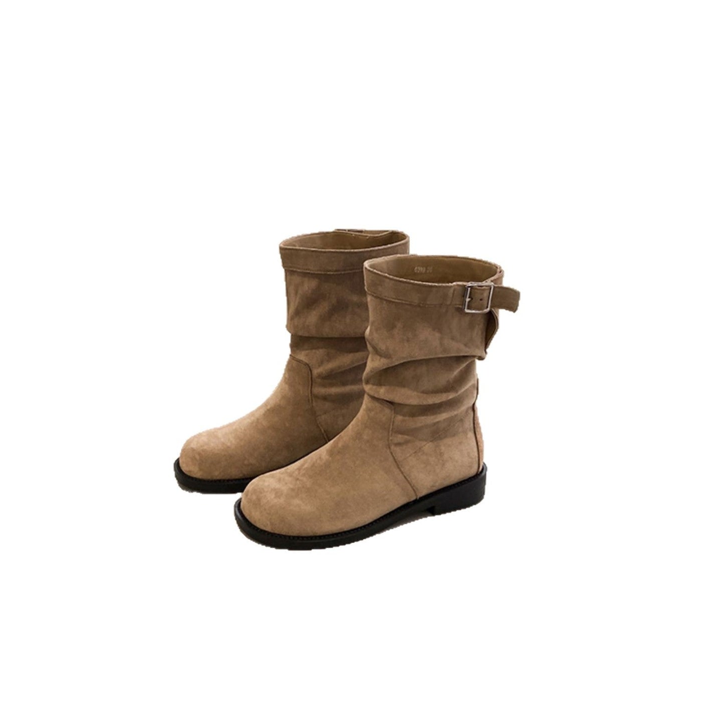 Damen Stiefel Mit Schnalle Und Falten Design