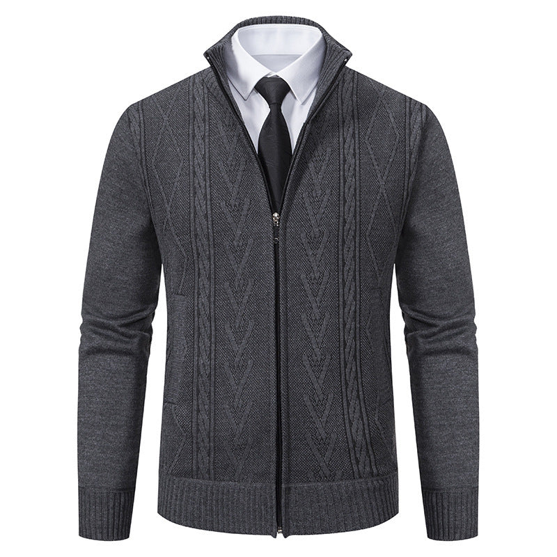 Herren Strickjacke Zopfmuster Reißverschluss Warm Modern