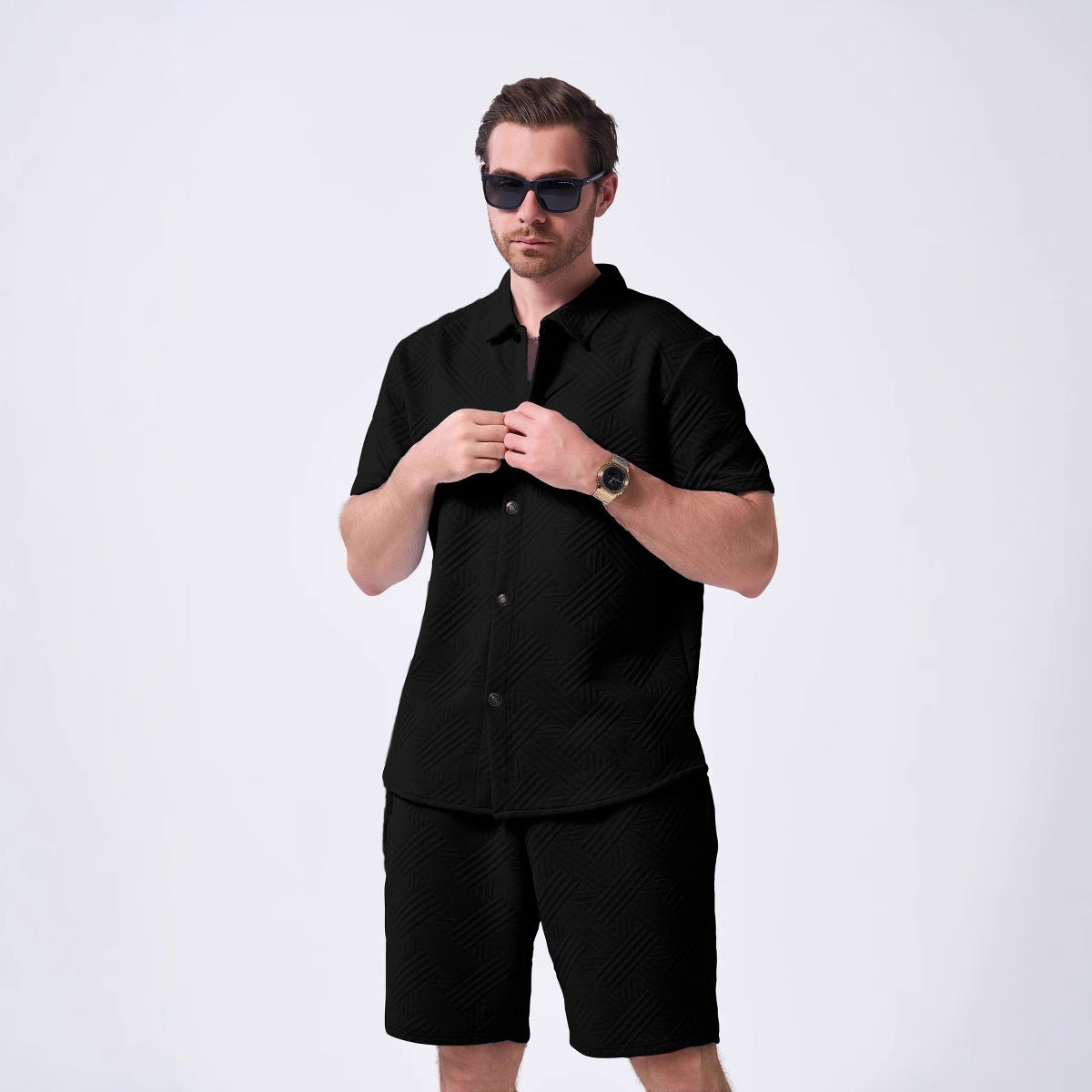 Herren Kurzarm-Hemd mit passender Shorts Sommer Berlin Stil