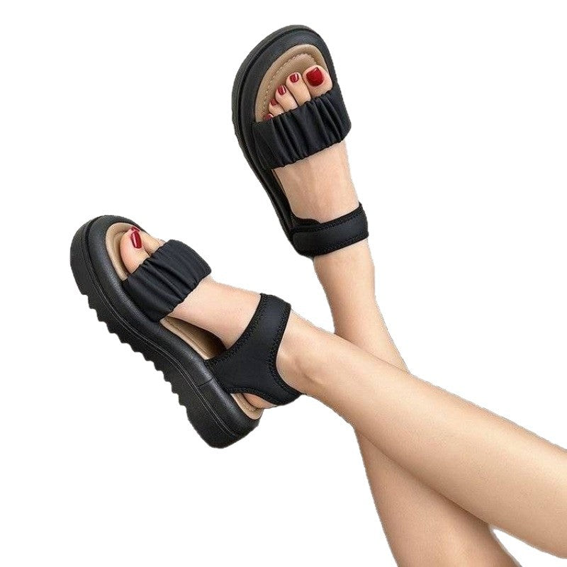 Damen Sandalen Riemchen Komfort Schuhe mit Falten-Design Modern