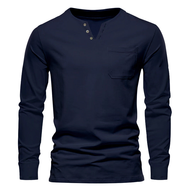 Herren Langarmshirt Mit Brusttasche Modern Knopfdesign