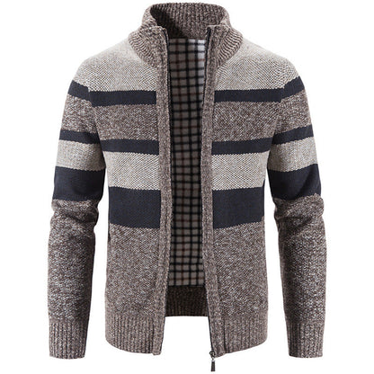 Herren Strickjacke Hochkragen Kontrastmuster Moderne