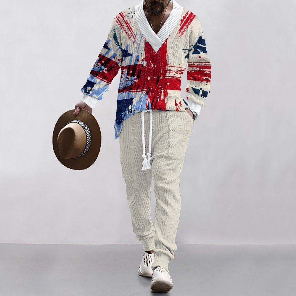 Herren Pullover Lässig mit Britisch Motiv Jogginghose Set