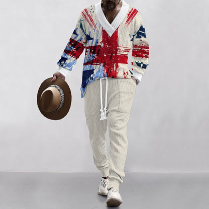 Herren Pullover Lässig mit Britisch Motiv Jogginghose Set