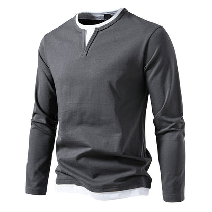 Herren T-Shirt Langarm Modern V-Ausschnitt Grau Trendig