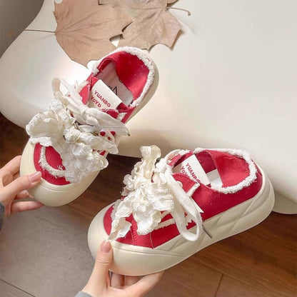 Damen Sneaker Atmungsaktiv 3D Rüschen Design Sportlich