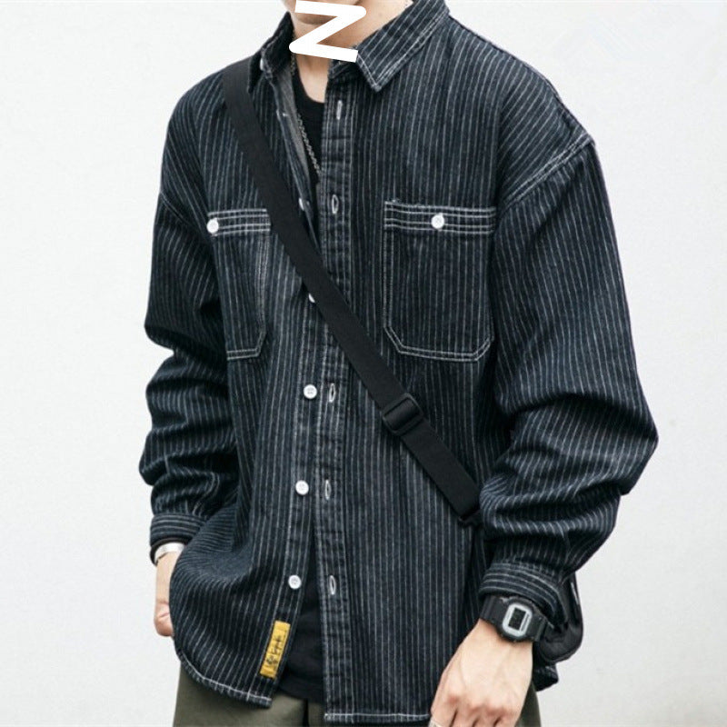 Herren Denim-Jacke Modern Streifenmuster mit Brusttaschen - BerlinGlamour