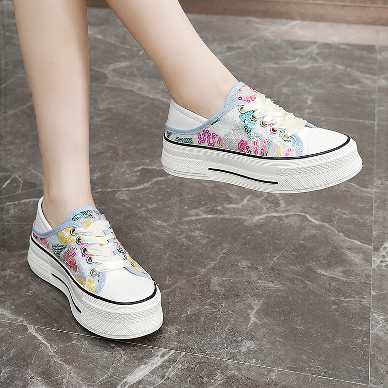Damen Plateausneaker Glitzer Pailletten Schnürsenkel Modisch