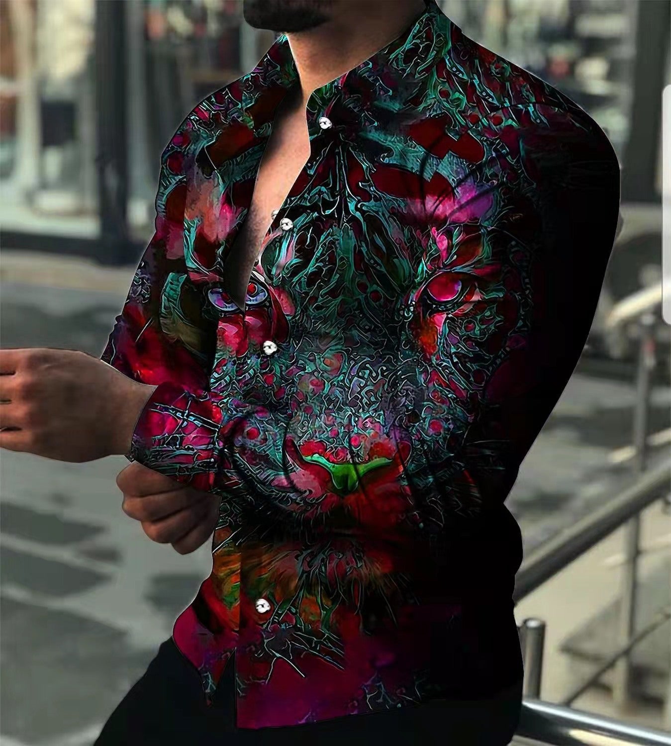 Herren Langarmshirt Modern mit Trendmotiven und Slimfit