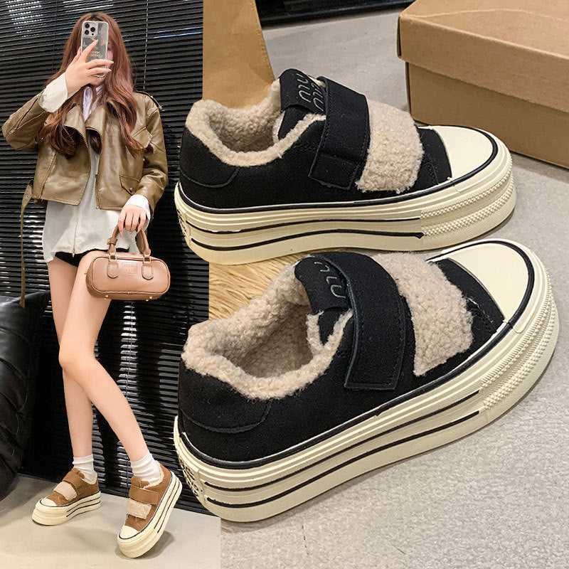 Damen Sneaker Bequem Warm Plüschfutter Klettverschluss - BerlinGlamour