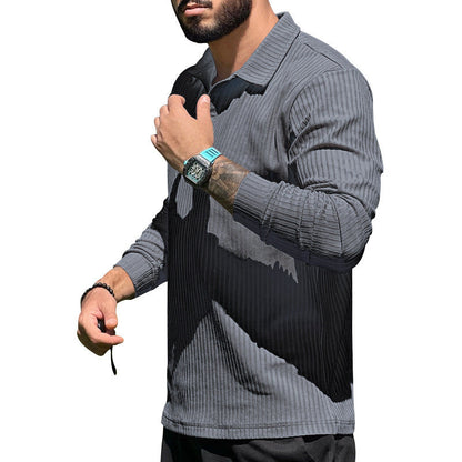 Herren Langarm Polo Sportlich Rippstruktur Modern