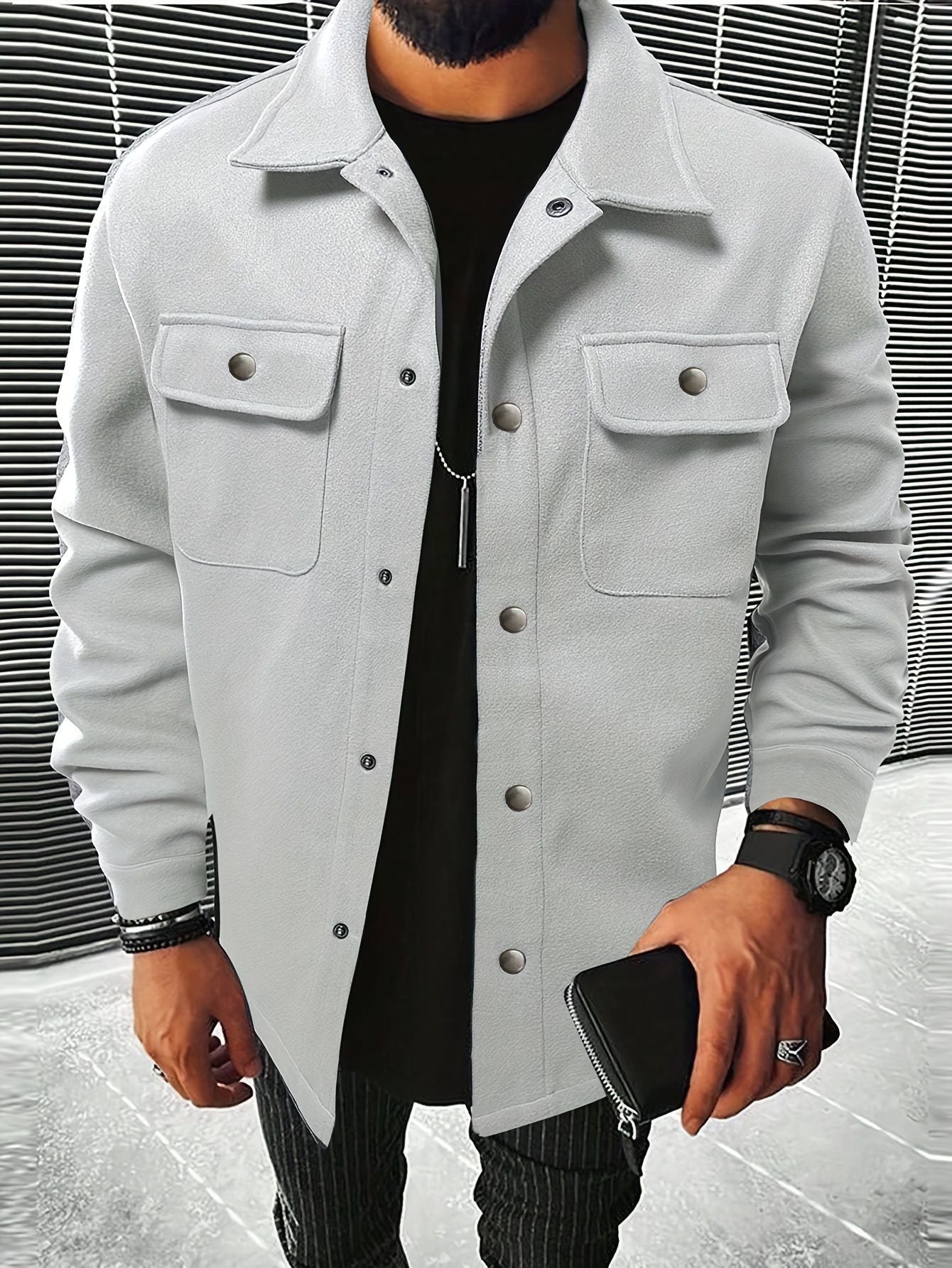 Herren Overshirt Jacke Modern mit Taschen und Knöpfen