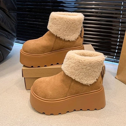 Damen Plateau Stiefel Flauschig mit Plüschkragen Winter - BerlinGlamour