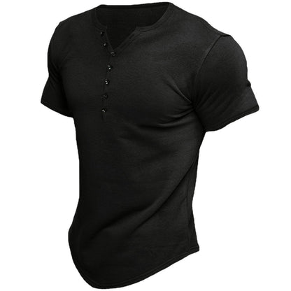 Herren Kurzarmshirt mit modernem Henley-Ausschnitt und stilvollen Knopfdetails, BerlinGlamour.