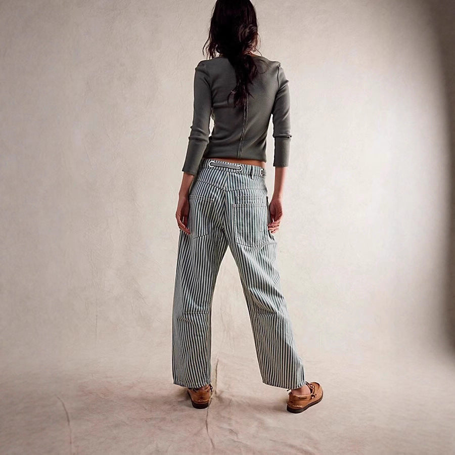 Damen Hosen Gestreift Weite Bequem Verstellbar