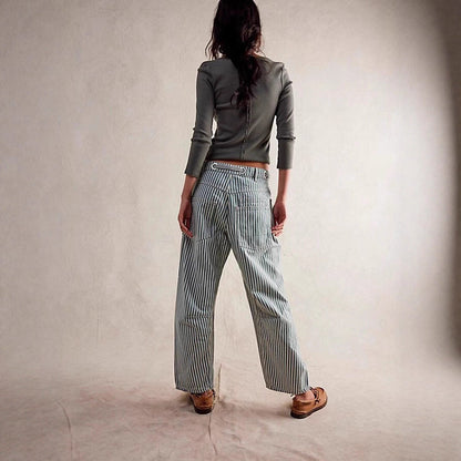 Damen Hosen Gestreift Weite Bequem Verstellbar