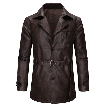 Herren Lederjacke Modern mit Gürtel und Taschen Schwarz - BerlinGlamour