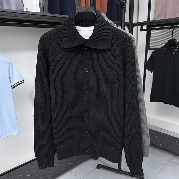 Herren Strickjacke Weich Rippmuster Kragen Button Down