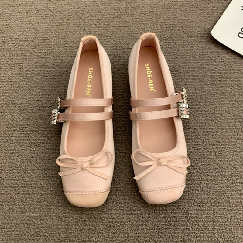 Damen Ballerinas Doppelriemen Schleifendetail Elegant