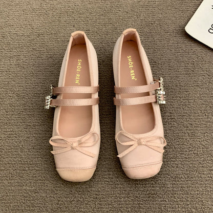 Damen Ballerinas Doppelriemen Schleifendetail Elegant