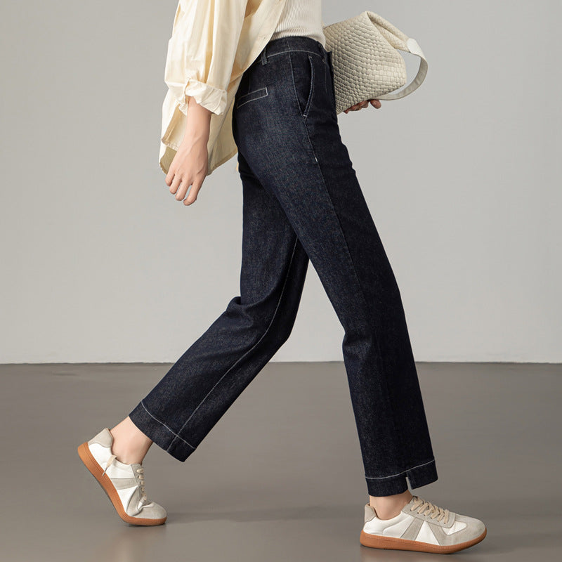 Damen Jeans Weite Bein Hochtaillierte Hosen Modern - BerlinGlamour
