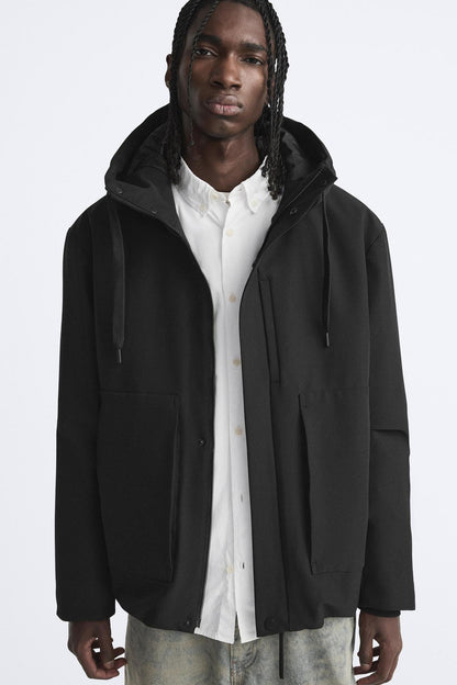 Herren Regenjacke Wasserdicht mit Kapuze und Taschen Modern