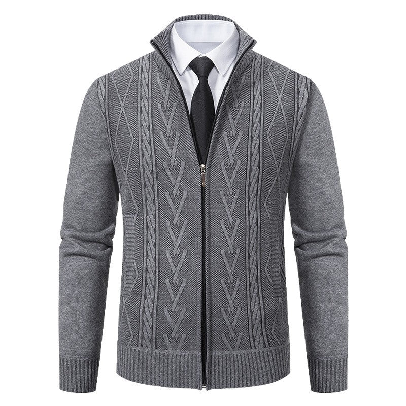 Herren Strickjacke Zopfmuster Reißverschluss Warm Modern