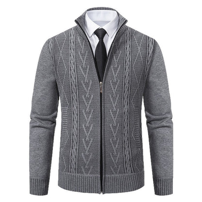 Herren Strickjacke Zopfmuster Reißverschluss Warm Modern