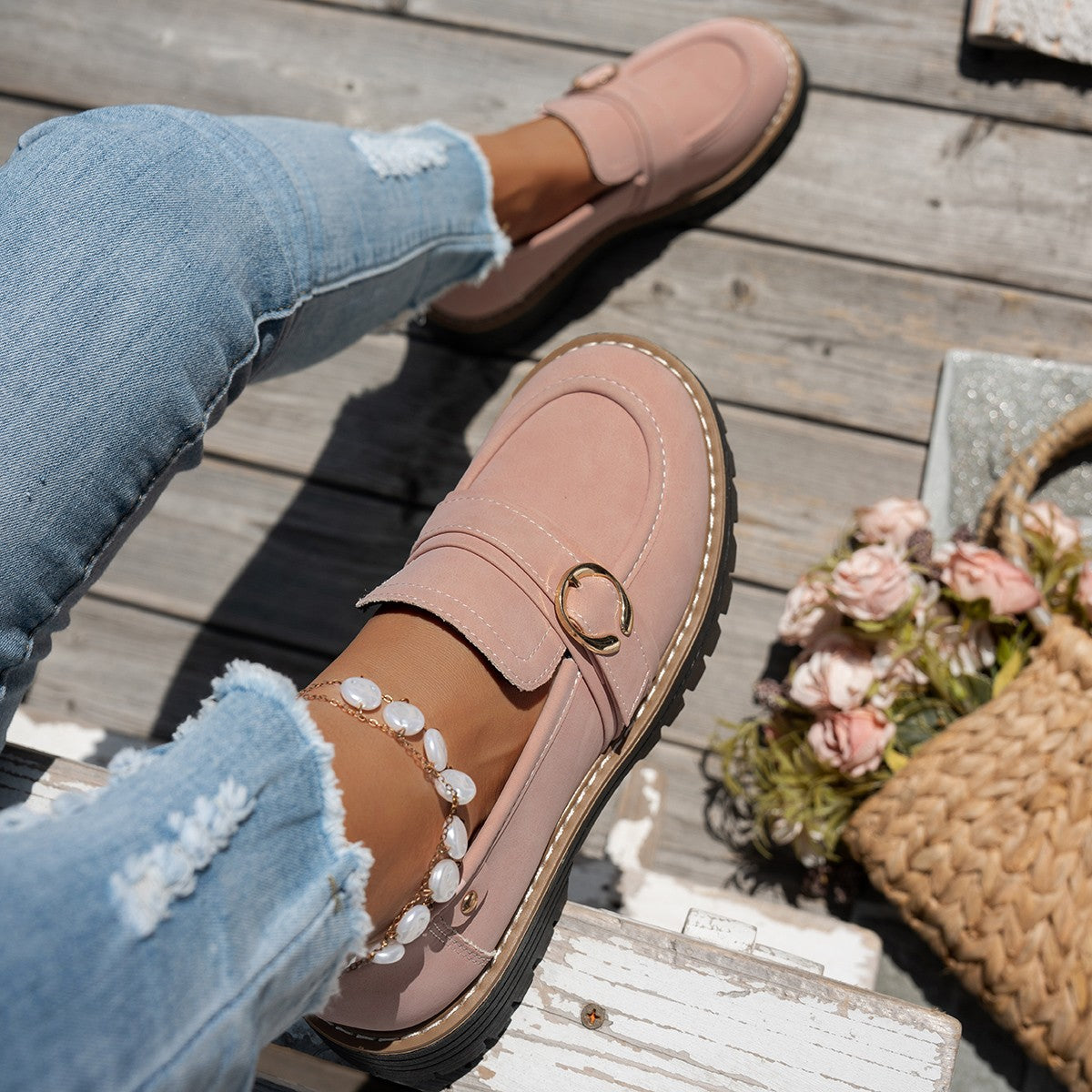 Damen Mokassinschuhe Elegantes Design Robust
