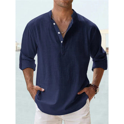 Herren Henley-Shirt Langarm Baumwolle Lässig Knopfverschluss