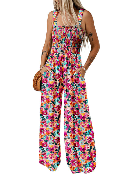 Damen Jumpsuit Frühling Blumenmuster Weites Bein Elegant - BerlinGlamour
