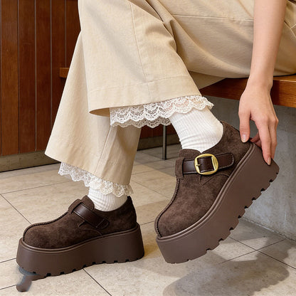 Damen Plateau-Schuhe Höhe Hoch Modisch Schnalle Schwarz