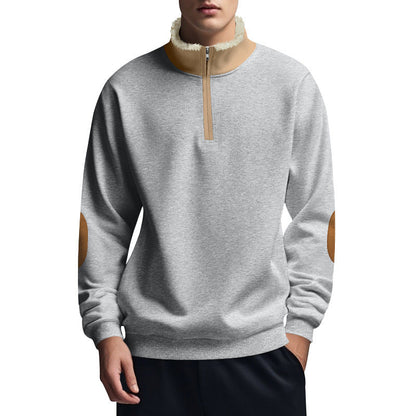 Herren Fleece Pullover Stehkragen Kontrastdetails Schwarz